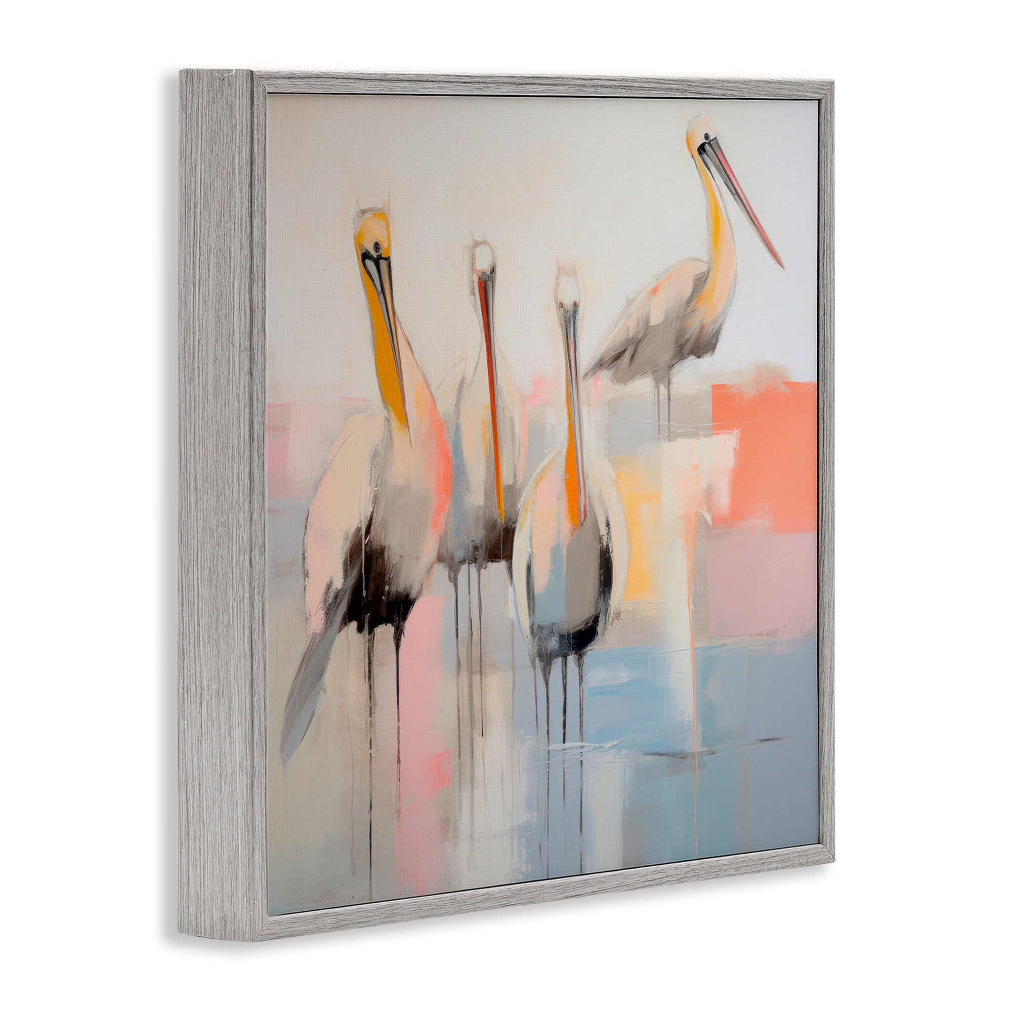 Stupell Industries Abstract Pelicans Scene Animals & Insects Painting Gray Framed Art Print Wall Art, 17 x 17