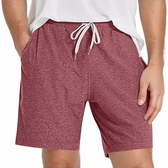 Smsaxvxz Mens Cotton Breathable Sweat Shorts Casual Comfy Elastic Waist Drawstring Outdoor Running Shorts with Zipper Pockets Pink XL