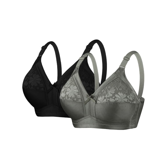 yillto Womens 2 Pack Bra Satin Lace Everyday Bralettes V Neck Full Coverage Adjustable Straps Lightweight Bras