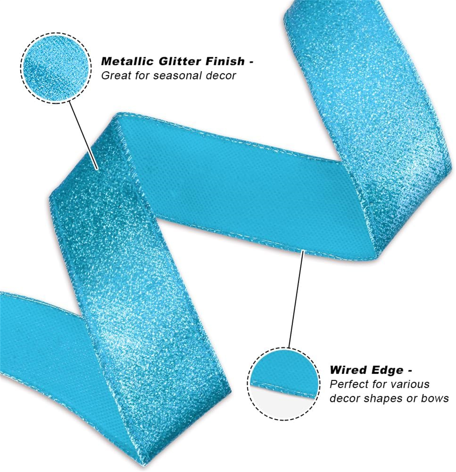 Blue Metallic Glitter Ribbon for Gift Wrapping, Wired Edge Christmas Ribbons for Tree Decoration Wreath DIY Crafts Home Outdoor Party Decor Bows, 2.5" x 20 Yards x 2 Roll