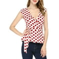 thumbnail image 1 of INSPIRE CHIC Haut à Pois Sans Manches à Col en V à Nouer à l'Avant pour Femme TP Blanc Rouge, 1 of 6