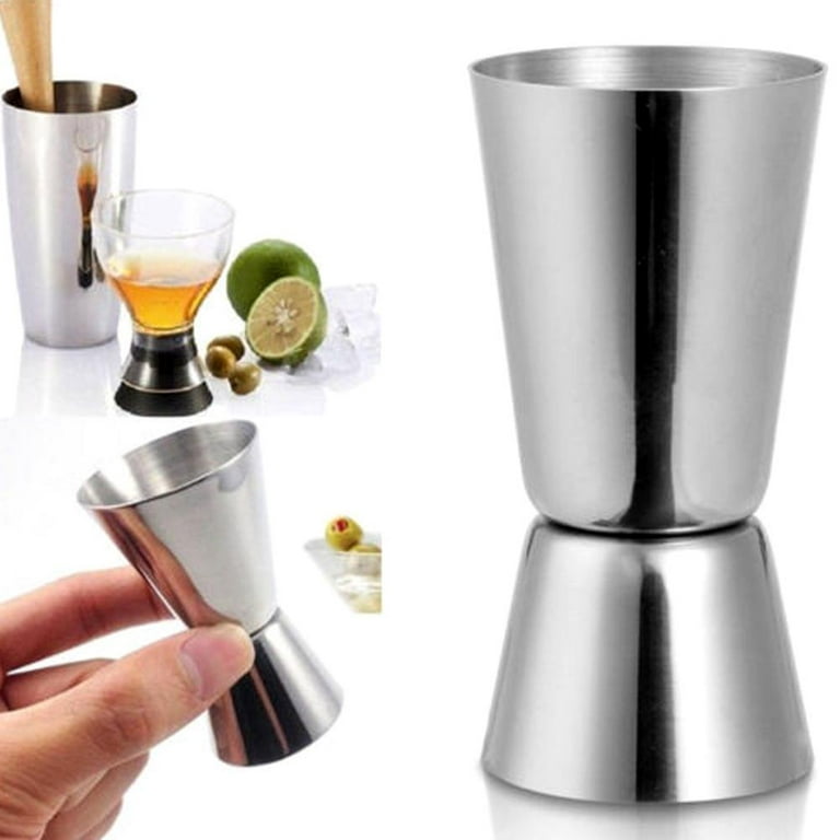 LINALL Double Clear Plastic and Stainless Steel Japanese Style Jigger, Set of 3, Cocktail Measuring Shot Glasses Drink Spirit Measure Cup for Bar Party
