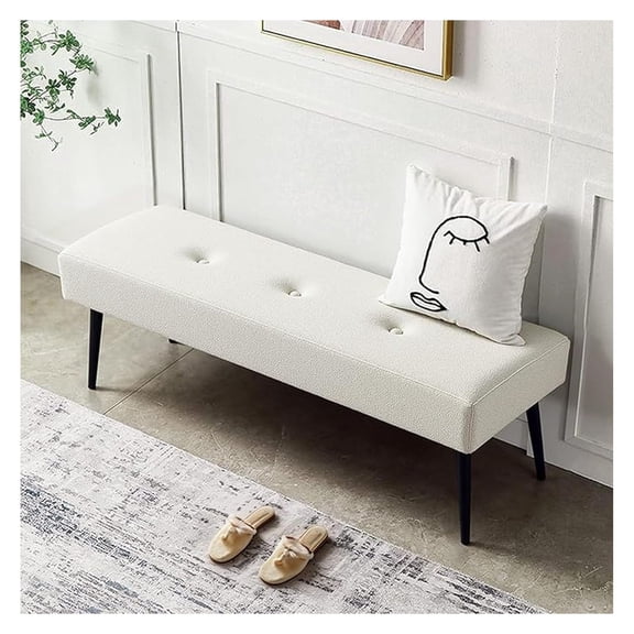 Entryway - Cream White for Bedroom, Modern End of Bed with Thick Black Metal Legs, Plywood Padded Benches for Living Room, Hallway, Entryway