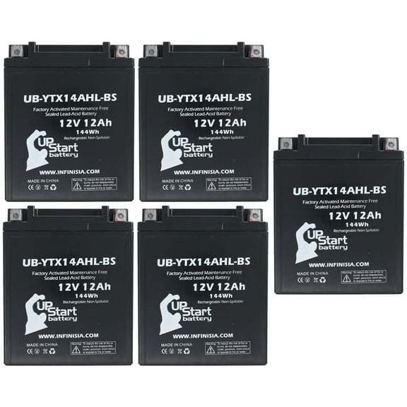 5-Pack UB-YTX14AHL-BS Battery Replacement for 1977 Honda CB750K Four 750 CC Motorcycle - Factory Activated, Maintenance Free, Motorcycle Battery - 12V, 12AH, UpStart Battery Brand