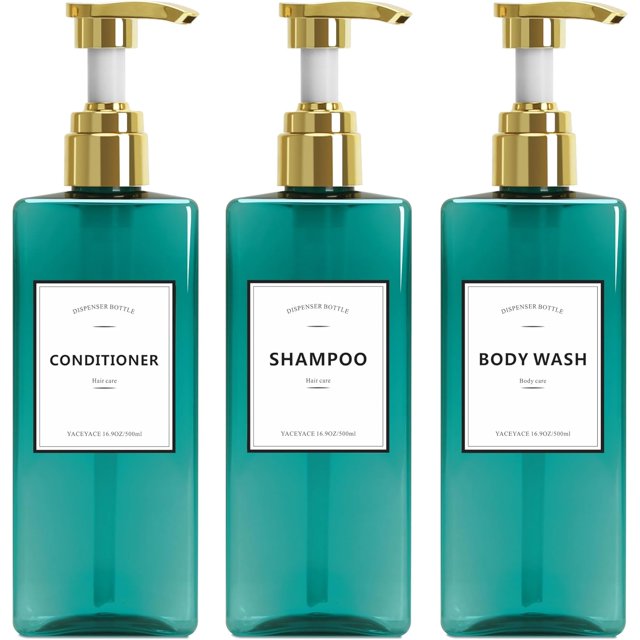 czcpp-Shampoo Bouteilles avec Pompe Dorée 16.9oz Ensemble de 3 Bouteilles Vides avec Étiquette, Distributeur de Shampooing et après-Shampooing, Distributeur de Shampooing pour Salle de Bain, Lotion, Salon