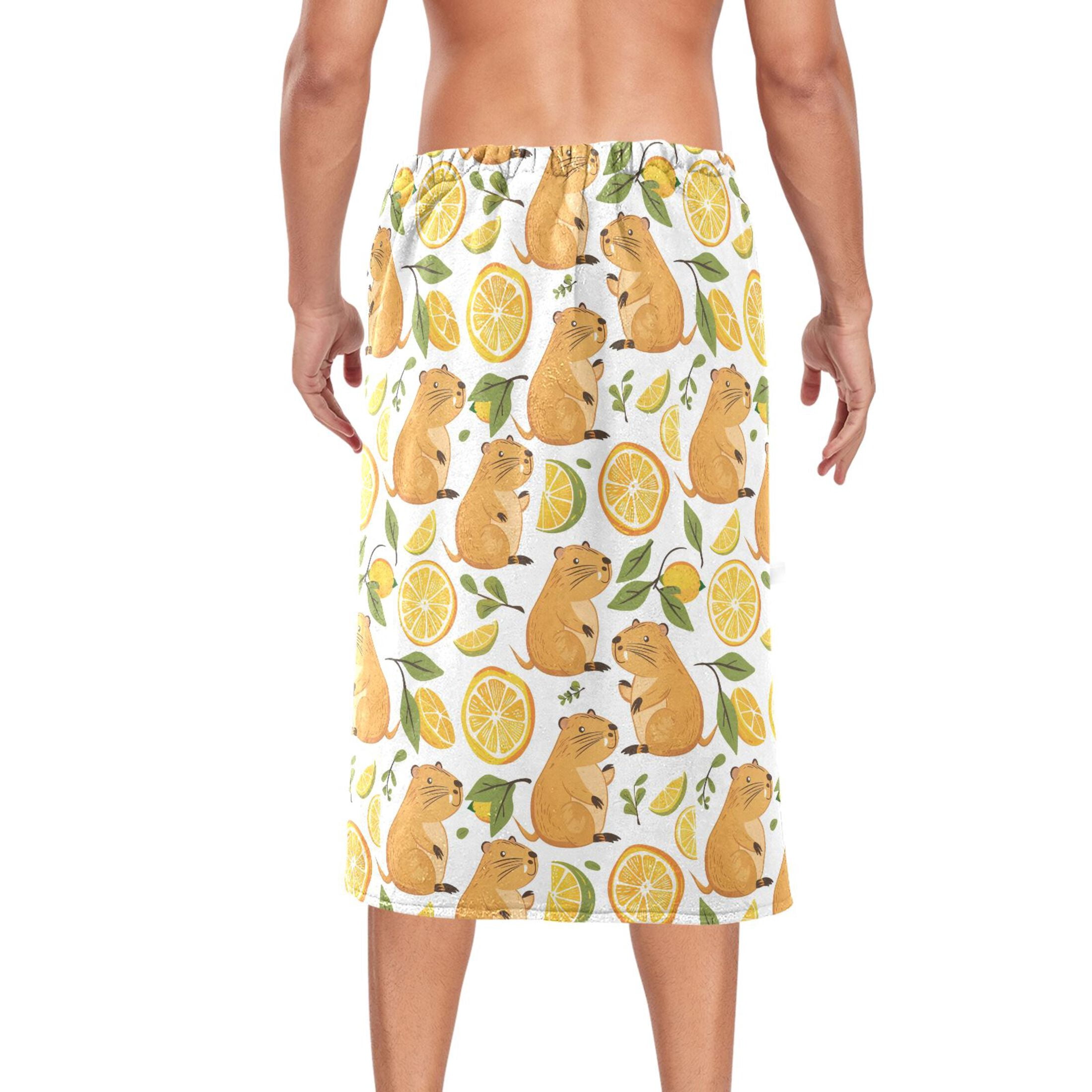 Mens Shower Wrap Adjustable Bath Wrap Towel Body Towels for Gym Shower Sauna Spa Funny Baby Capybaras and Orange 60x28