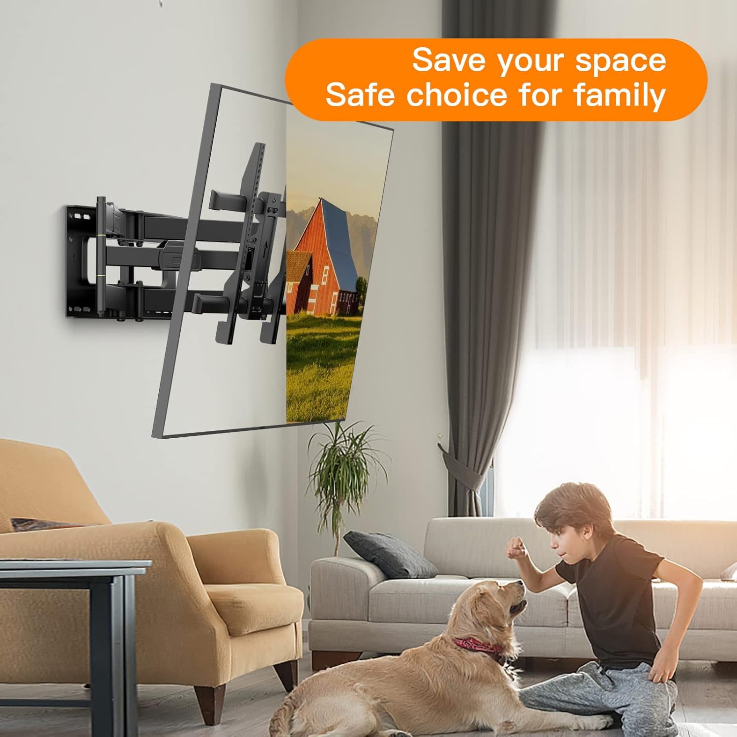 FORGING MOUNT Heavy Duty Long Arm TV Wall Mount with 43" Dual Articulating Arms for Most 50-90 Inch Screens, Full Motion TV Wall Mount Holds 198lbs, 16” 18'' 24” Studs VESA 600x400mm