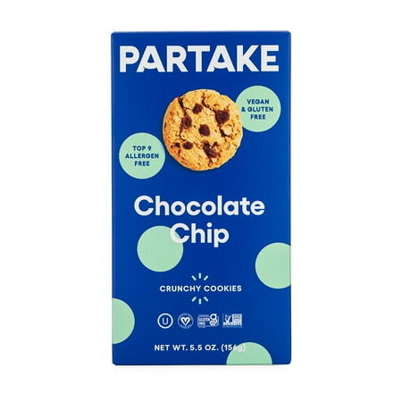Partake Vegan & Gluten-Free Crunchy Chocolate Chip Cookies, 5.5 oz, Baked & Ready-to-Eat