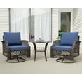 thumbnail image 2 of Vicluke 3 Piece Outdoor Swivel Chair Set, Wicker Patio Bistro Set with Thickened 25D Cushions and Glass Coffee Table, Patio Furniture Conversation Set for Deck, Yard, Garden, Poolside(Navy Blue), 2 of 8