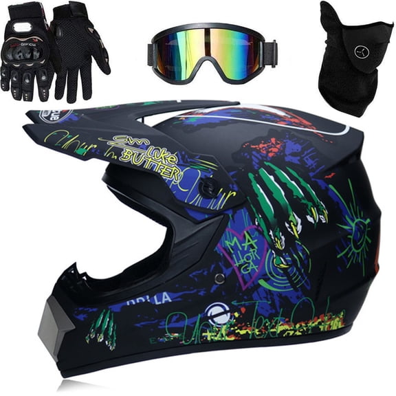 Casco De Motocicleta Con Gafas Guantes Cubierta Facial Casco De Motocross Casco De Motocross Profesional Para Niños Adultos Motocross Dirt Bike Off Road Casco De Motocicleta Con