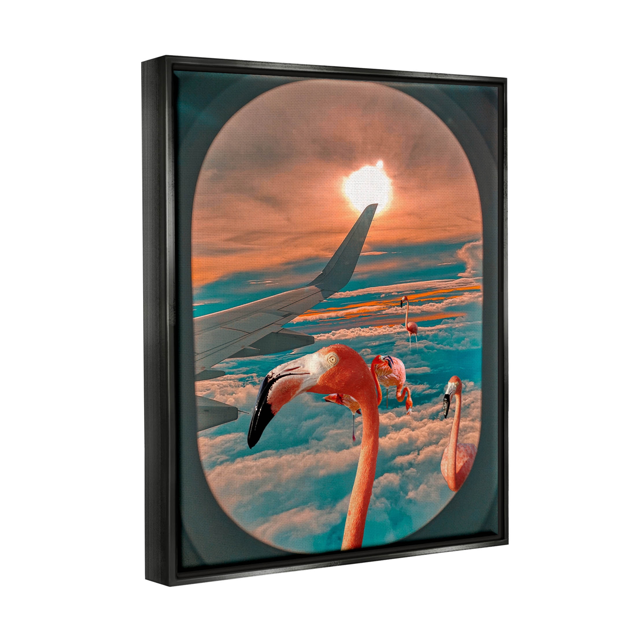 Flamingoes Airplane Window Clouds Animals & Insects Graphic Art Jet Black Framed Art Print Wall Art