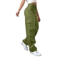 thumbnail image 4 of Bovemsi Cargo Pants Women Womens Daily Elastic Waist Pockets Straight Solid Color Casual Loose Long Trousers Casual Pants, 4 of 8