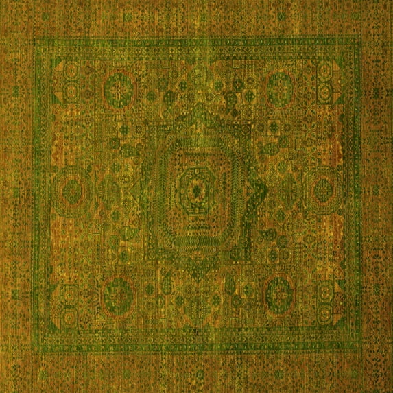 Ahgly Company Machine Washable Indoor Square Abstract Yellow Modern Area Rugs, 5' Square