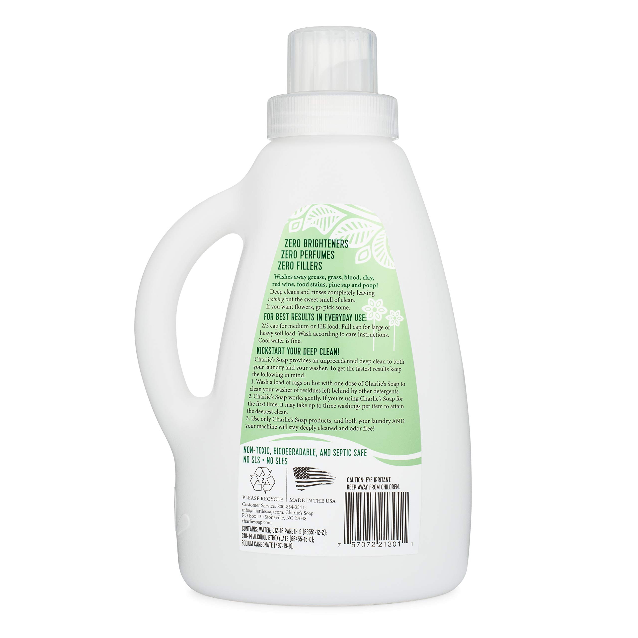 Charlies Soap Laundry Liquid (50 Loads, 6 Pack) Natural Deep Cleaning Hypoallergenic Laundry Detergent  Safe, Effective and Non-Toxic