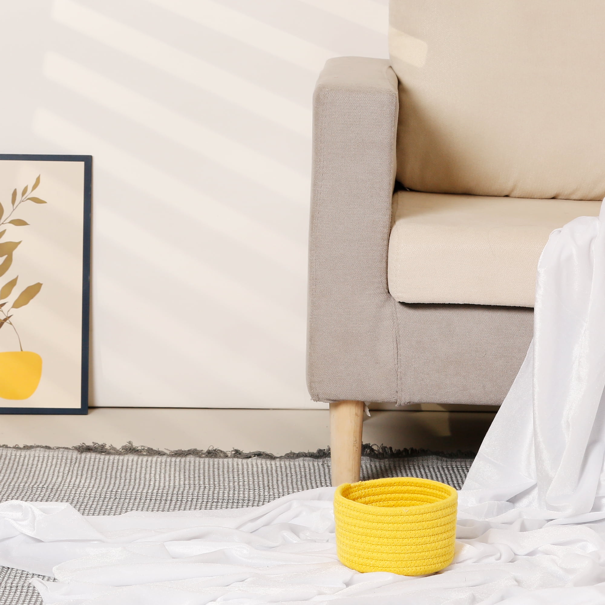 Unique Bargains Woven Storage Basket Shelf Storage Bin for Home Key Tray Bowl Yellow S
