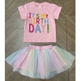 thumbnail image 2 of Baby Toddler Kids Little Girl Birthday Outfit 6 12 18 24 Months 2T 3T 4T 5T Short Sleeve Letter Embroidery T-Shirt with Coloful Tulle A-Line Skirt 2 Pcs Clothing Set, 2 of 3