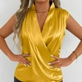 thumbnail image 4 of ECZHAW Women's Wrap V Neck Sleeveless Satin Blouse Elegant Overlap Collar Draped Tank Tops Dressy Casual Soft Comfy Shirts, 4 of 7