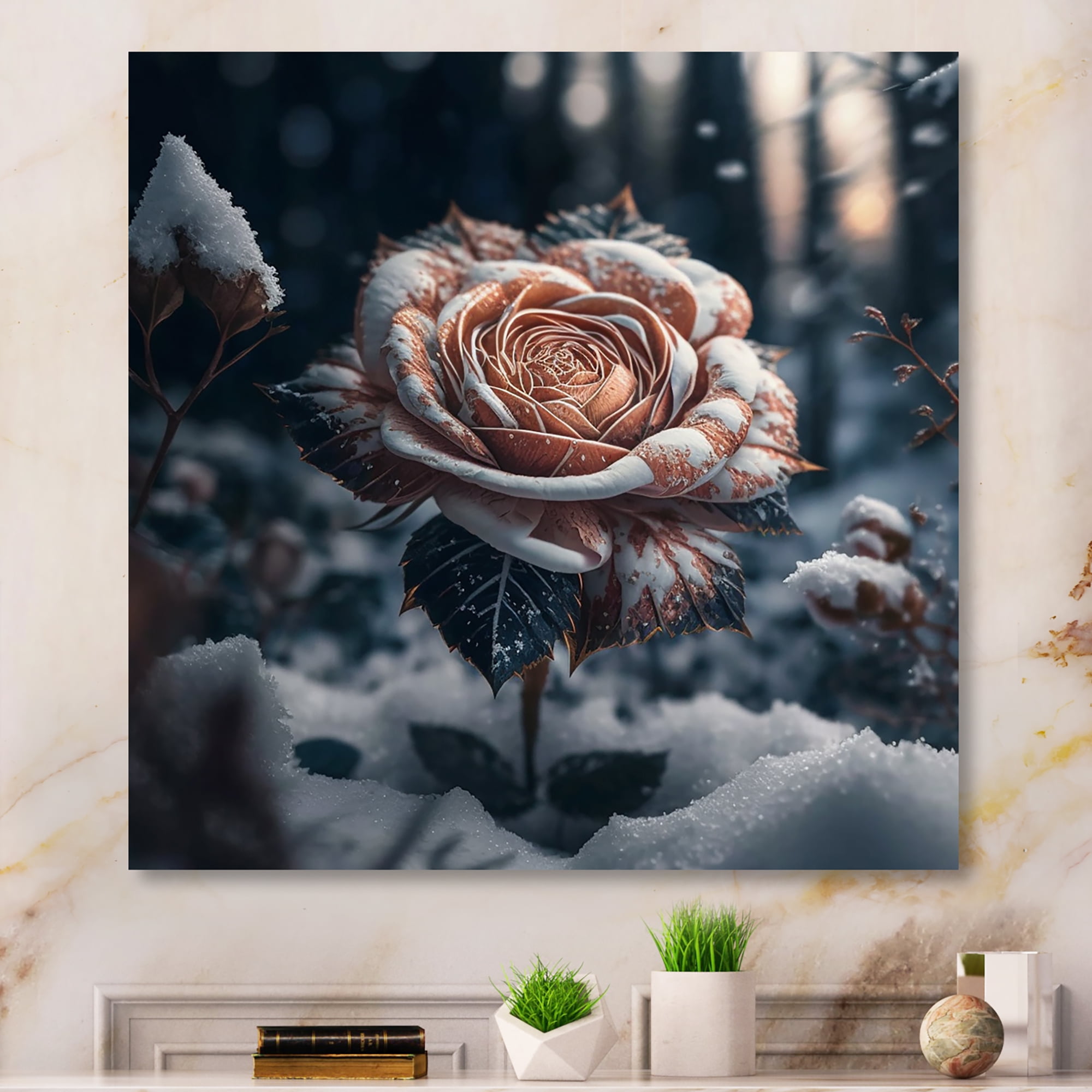 Designart A Blooming Rose Flower In A Forest II Canvas Wall Art