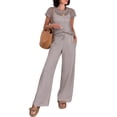 thumbnail image 3 of Women's Wide Leg Crochet Sheer Knit Sweater Matching Sets 2 Piece Set Pants Outfit Top for Lounge Gray XXL, 3 of 10
