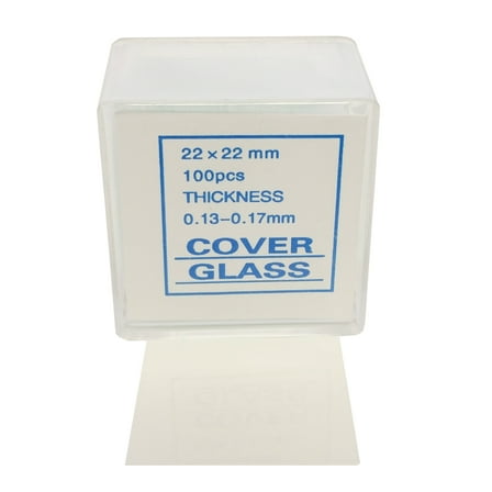 Microscope Cover Slips,  #1 Thickness, Size 22mm by 22mm Square.. Pack of 10 boxes each with 100 pieces.