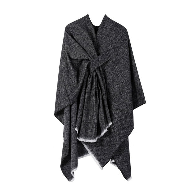 Chal de mujer de punto liso con abertura en la barra, ideal para combinar con un chal de invierno de poliéster.