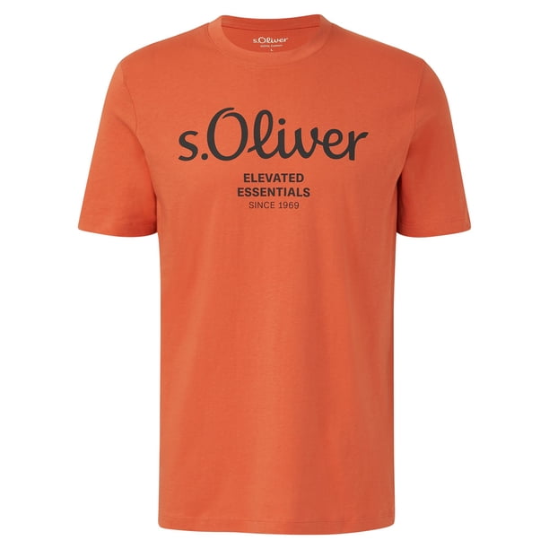 s.Oliver Camiseta hombre - Basic, estampado logo, cuello redondo, algodón Rojo claro 3XL (XXX-Large)