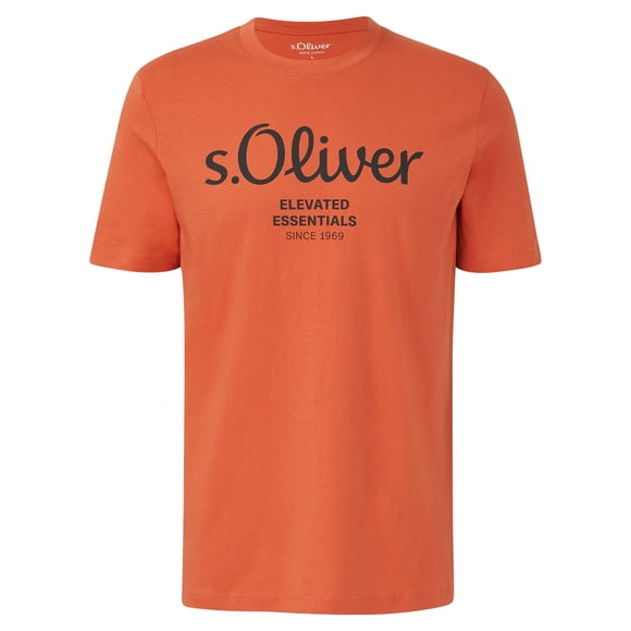 s.Oliver Camiseta hombre - Basic, estampado logo, cuello redondo, algodón Rojo claro 2XL (XX-Large)