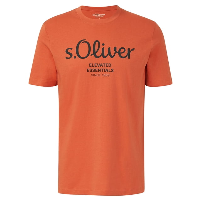 s.Oliver Camiseta hombre - Basic, estampado logo, cuello redondo, algodón Rojo claro 2XL (XX-Large)