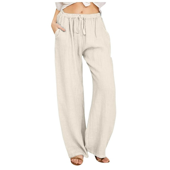 MNCEKFOD Womens Jeans Lightweight Wide Leg Flowy Culottes Elastic Drawstring High Waisted Baggy Relaxed Fit Comfortable Trousers Beige L
