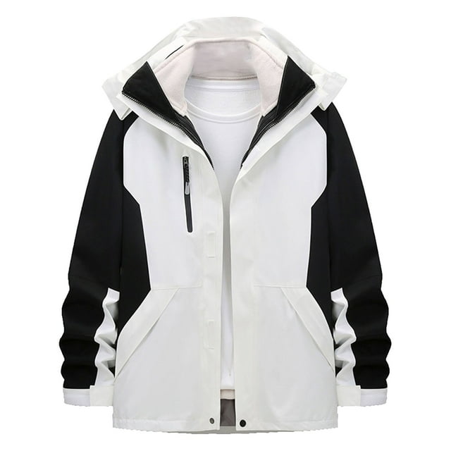 Bowake Veste de Pluie pour Hommes Chaude Hiver Fermeture Éclair Coupe-Vent Imperméable Randonnée Extérieure avec Capuche Grande Taille