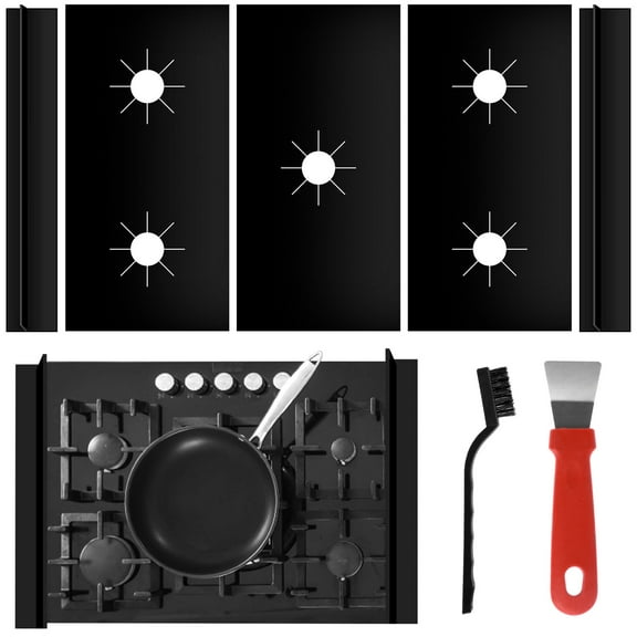 TMWEFUSC Stove Top Protector Covers Reusable Burner Covers Heat-Resistant Gas Stove Protecting Mat with Scraper and Brush Washable Black Stove Guard Cover Cuttable Stove Mat Protector