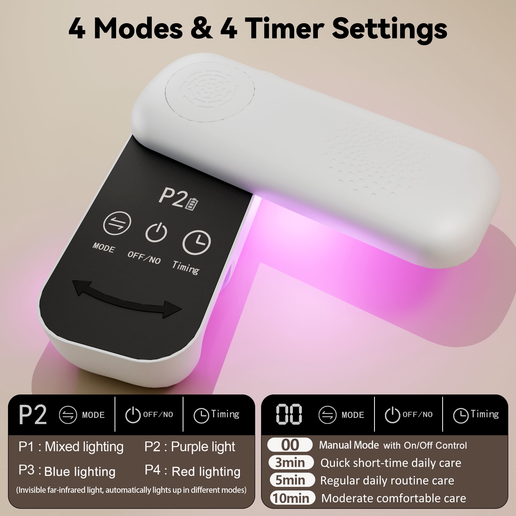 Cordless LED Nail Care Light with 4 Timer & 4 Light Modes, Rechargeable Touch Screen Nail Light Therapy Device with 240° Adjustable Panel for Home Manicure & Nail Care