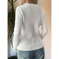 thumbnail image 5 of Women Long Sleeve Cable Knit Sweater Fashion V Neck Fitted Pullover Top Business Casual Fall Outfits White L, 5 of 7