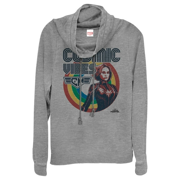 Junior's Marvel Captain Marvel Rainbow Cosmic Vibes Cowl Neck Sweatshirt Gray Heather Small