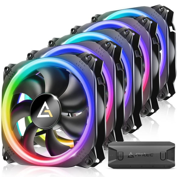 Antec RGB 120mm PC Fans - 5V-3PIN Addressable, Motherboard SYNC, 5 Packs With Controller - Prizm Series