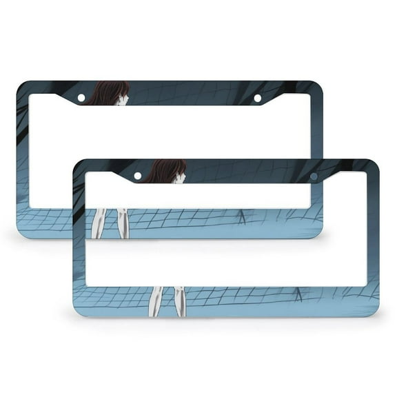 Female Volleyball Player License Plate Frame 2 Pcs Set Sports Series License Plate Frame License Plate Shield Frame Gift for Dad 2 Hole Metal License Plate Cover
