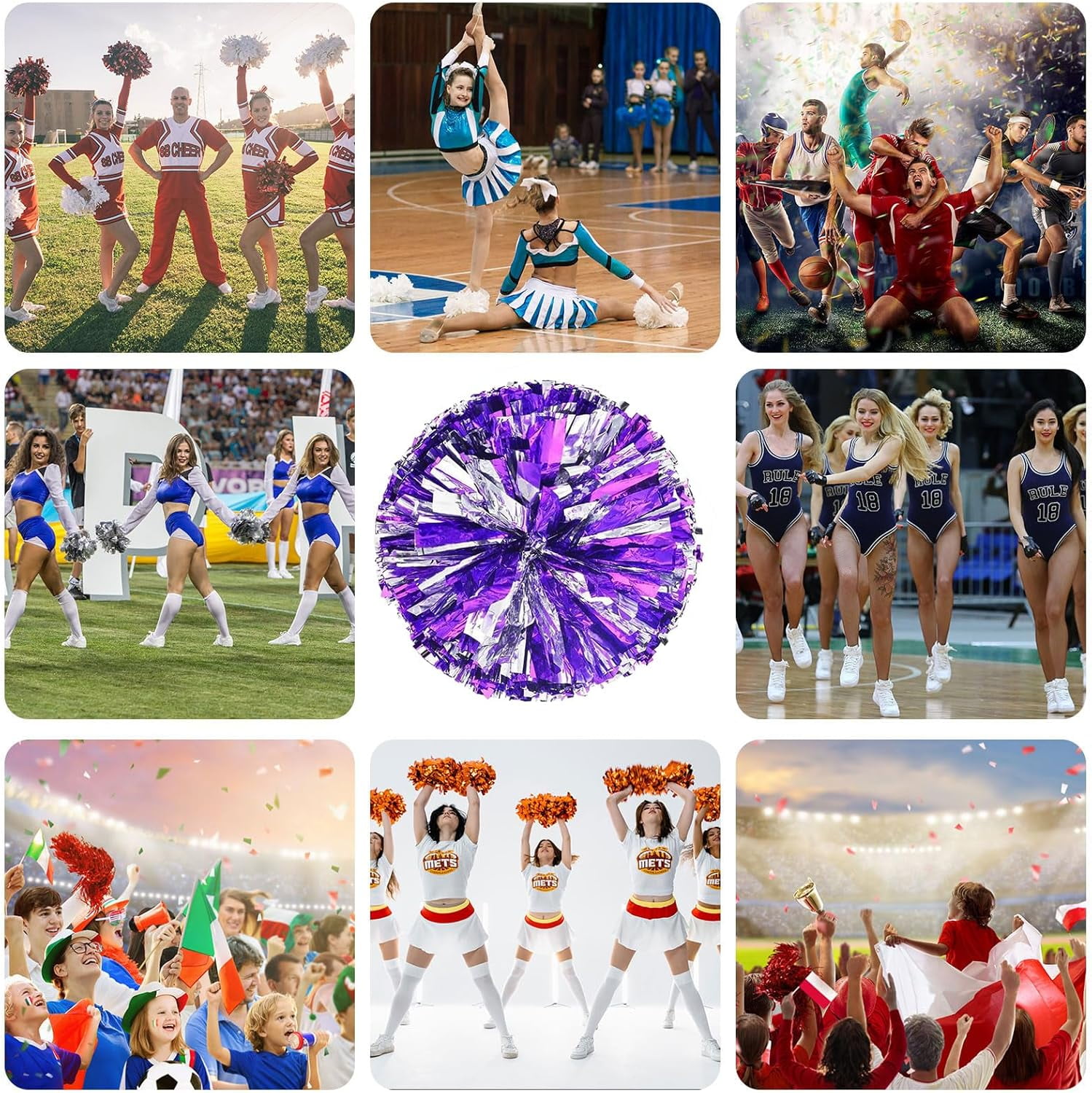 20 Pack pom poms Cheerleading,Cheerleading poms Sports Dance Cheer Plastic Pom Poms Cheerleading for Sports Team Spirit (Blue Gold)