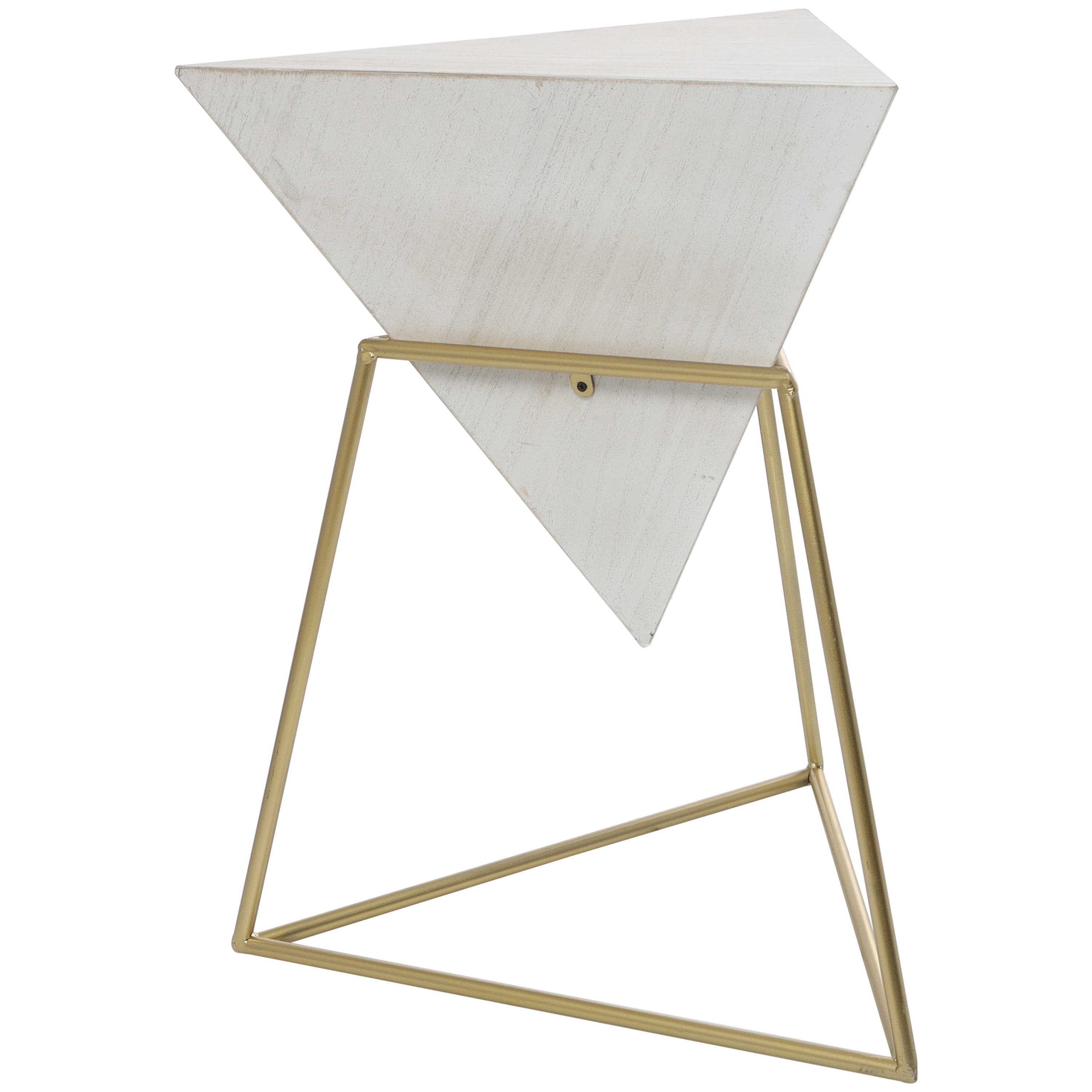 DecMode 20" x 24" White Wood Inverted Pyramid Geometric Accent Table with Gold Metal Stand, 1-Piece
