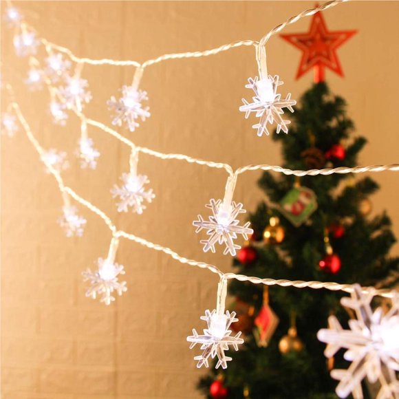 Christmas Snowflake Light 10 feet 20 LED Battery Operated Snowflakes String Lights Winter Fairy Lights Merry Christmas Decoration White