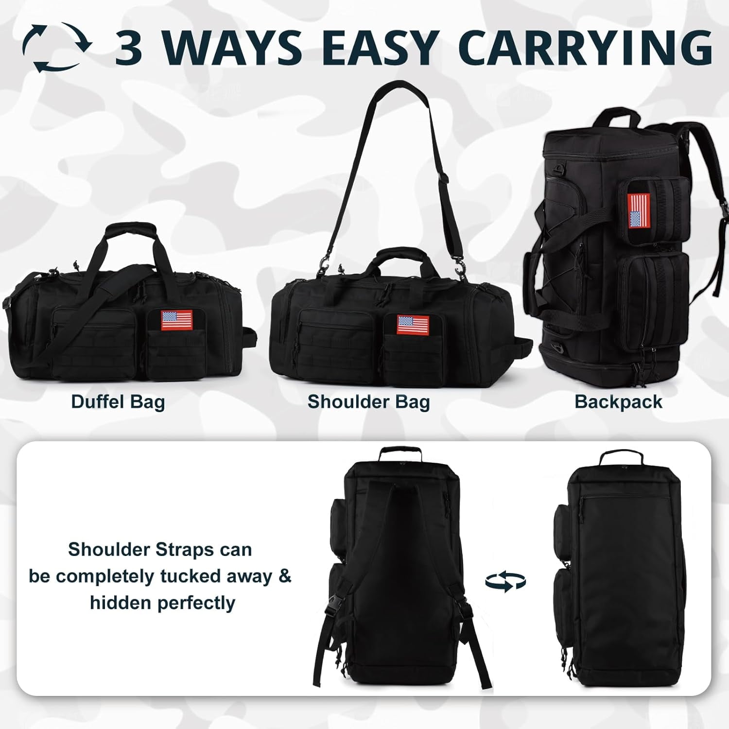 25.6In Gym Bag for Men, 50L Large 3 in 1 Sports Travel Duffle Bag with Shoes Compartment,Water Resistant Travel Backpack Weekender Overnight Bag with Wet Pocket for Women Camping Touring