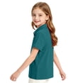 thumbnail image 6 of Girls Short Sleeve Pique Polo Shirt Preschool Shirt Matching Ribbed Collar Banded Sleeves Three-button Placket Uniform Dark Green 120, 6 of 7