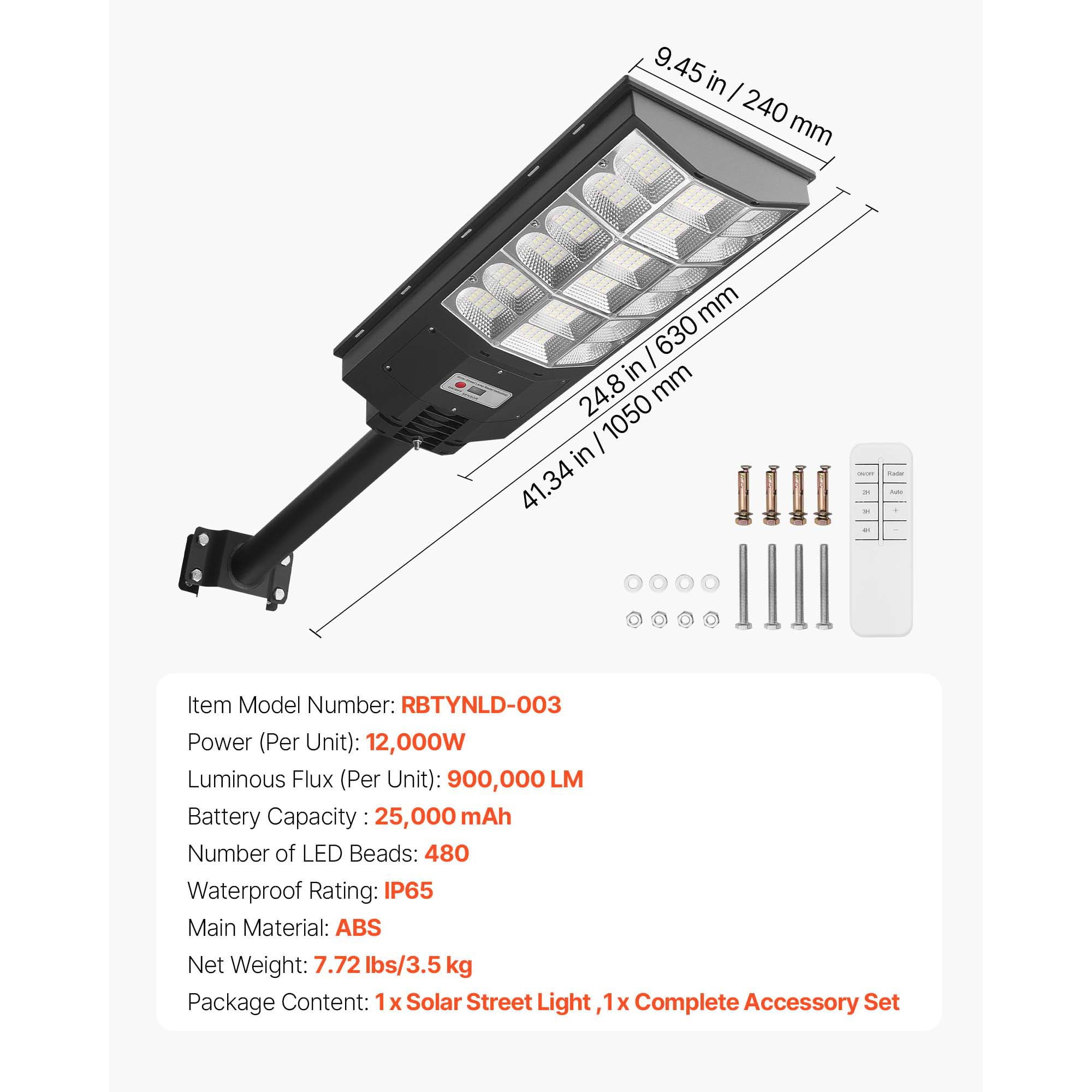 KFFKFF 12000W Solar Street Light Outdoor, 900000LM, Commercial Parking Lot Light with Dusk to Dawn Function, LED Flood Security Lamp Featuring Motion Sensor, IP65 Waterproof Wide Angle Lighting