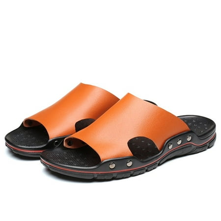 Men's Slippers Shoes Casual Leather Sandals Shoes Anti-slip Slippers ...