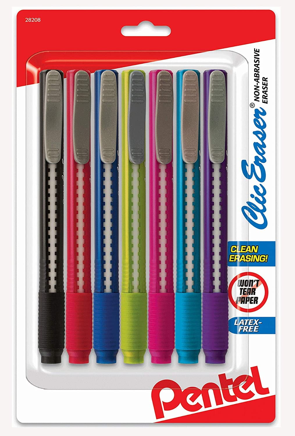 Pentel Clic - Pen Style Retractable Eraser - Pack Of 7 Assorted Colors