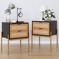 thumbnail image 5 of Veanerwood Black and Gold Rattan Nightstand, 5 of 9