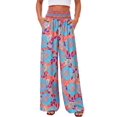 thumbnail image 3 of Wide Leg Pants Woman Summer Smocked Waist Floral Pant Wear Spring Beach Vacation Clothes for Women Red & Blue XXL, 3 of 9