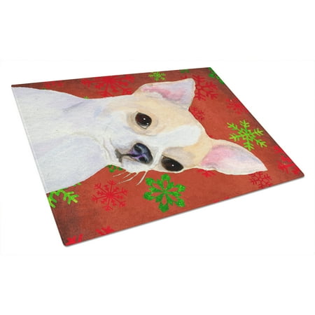 

Caroline s Treasures SS4681LCB Chihuahua Red and Green Snowflakes Holiday Christmas Glass Cutting Board Large 12H x