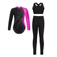 thumbnail image 2 of Miutii Kids 3 Pieces Gymnastics Outfit Girls Long Sleeve Dance Leotard with Crop Tank Tops and Leggings Pants Set Rose 14, 2 of 4