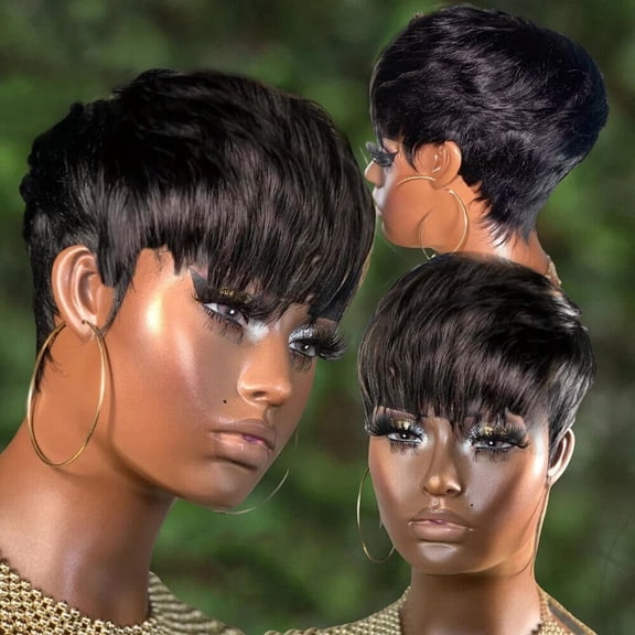 SHILIU-Pixie Cut Wig Human Hair Short Pixie Wigs for Black Women Human Hair Glueless Full Machine Made Glueless Wig Wear and Go Natural black 1B