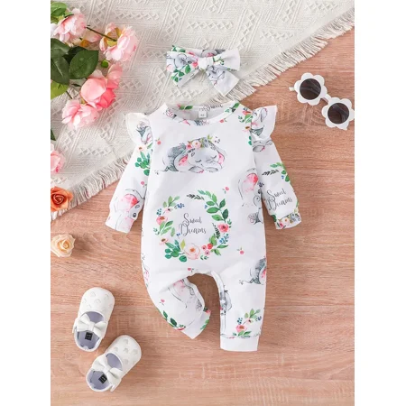 

GEDER-F Newborn Cartoon Elephant Jumpsuit And Headband Baby‘s Autumn And Winter Outfits